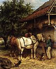 Two Horses By A Stable by Wouterus Verschuur Jr